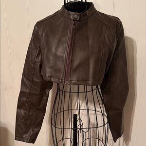 SHEIN Dark Brown Leather Cropped Jacket